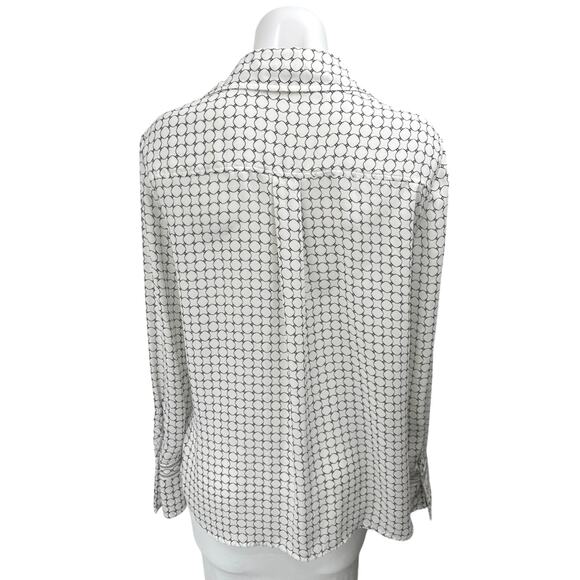 Max Studio Women's White Black Geometric Print Long Sleeve Button Up Shirt Top S - Picture 2 of 4
